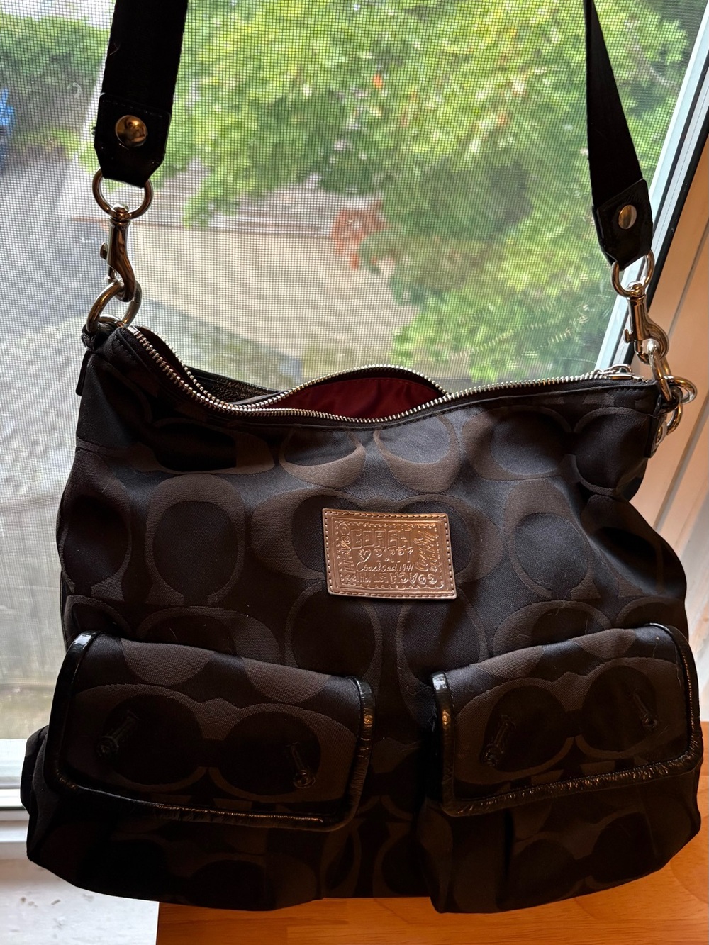 Vintage Authentic Coach Poppy Signature Sateen Pocket Hobo Bag